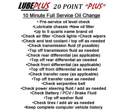LubePlus 20 Point Oil Change
